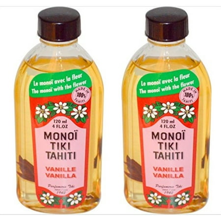 monoi tiki tahiti vanilla coconut oil (pack of 2), scented with fresh handpicked tiare flowers, 100% made in tahiti, 4 fl.