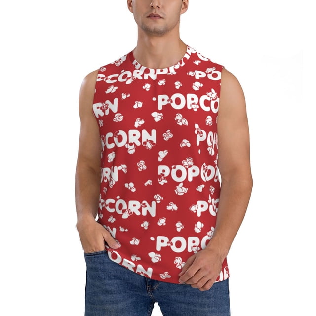Fotbe Popcorn2 Men's Camiseta sin Mangas Estampada para Hombres, Playera Casual para Gimnasio, Entrenamiento, Playa-Large