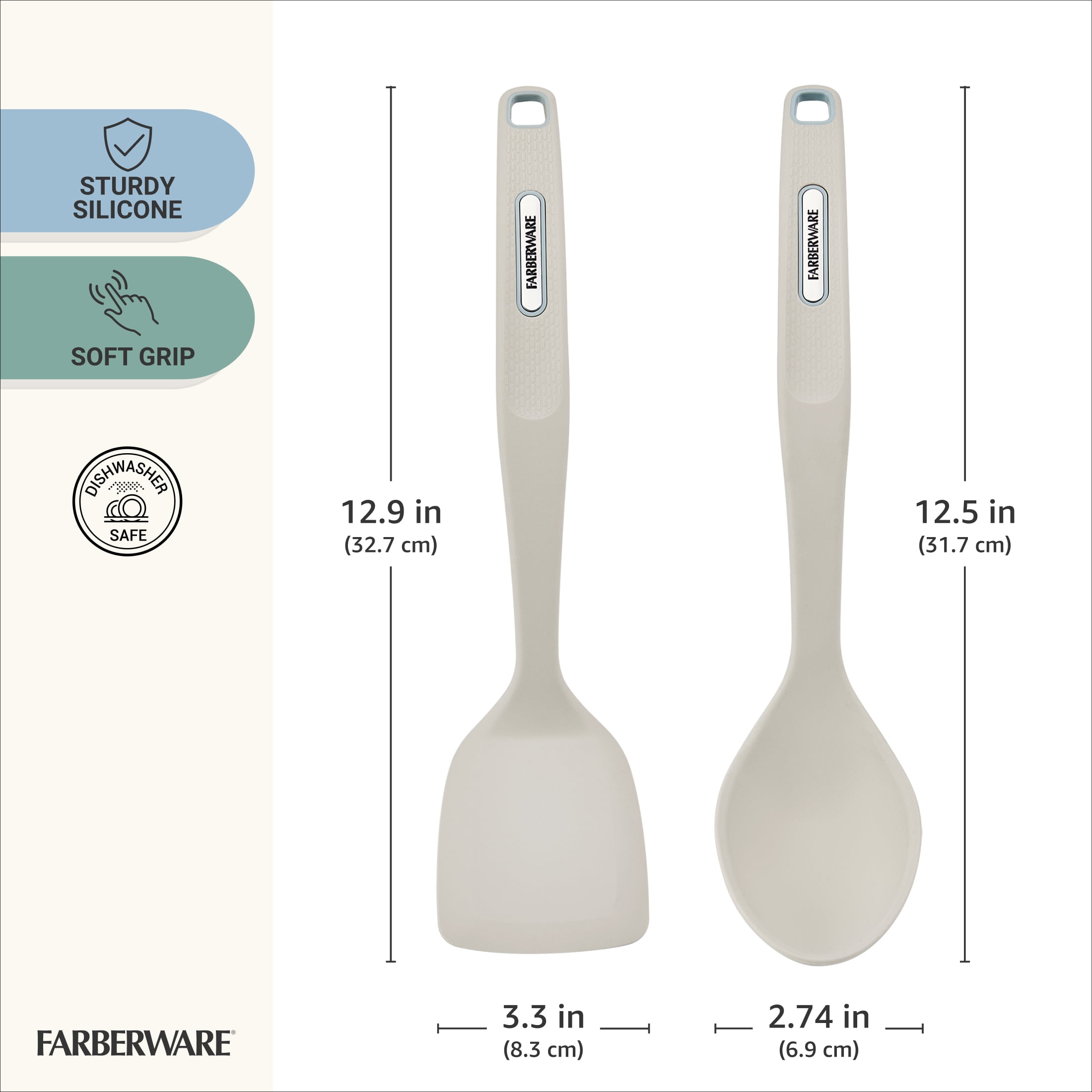 Farberware Soft Grips Silicone Cooking Utensils Set of 2, Spatula and Basting Spoon