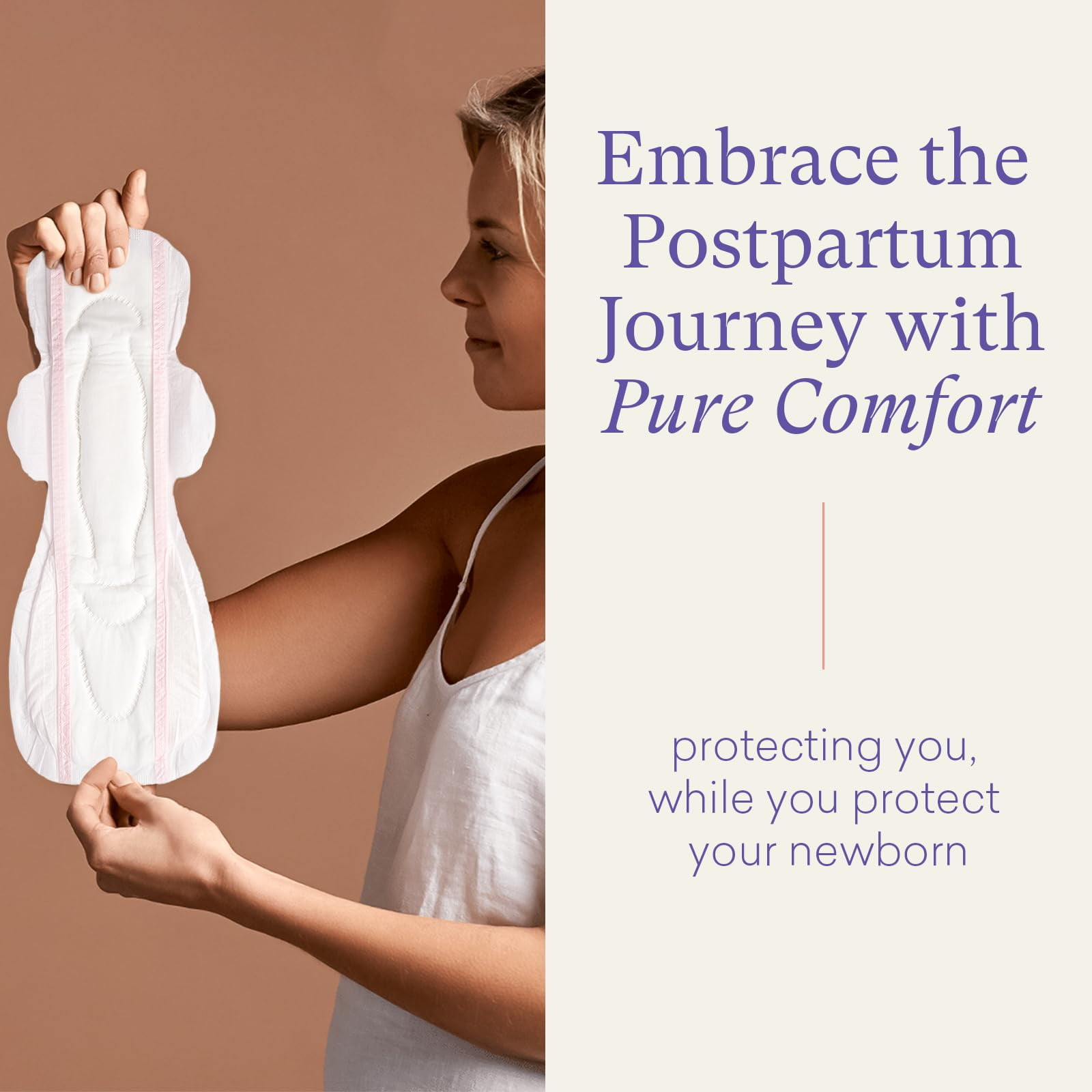 PurComfy Premium Winged Maternity Peri Pads Clean & Secure Overnight Maxi Postpartum Pads, Extra Heavy Absorbency, Powerful Leak Protection, Extra Long Incontinence Pads for Women After Birth, 48 Ct