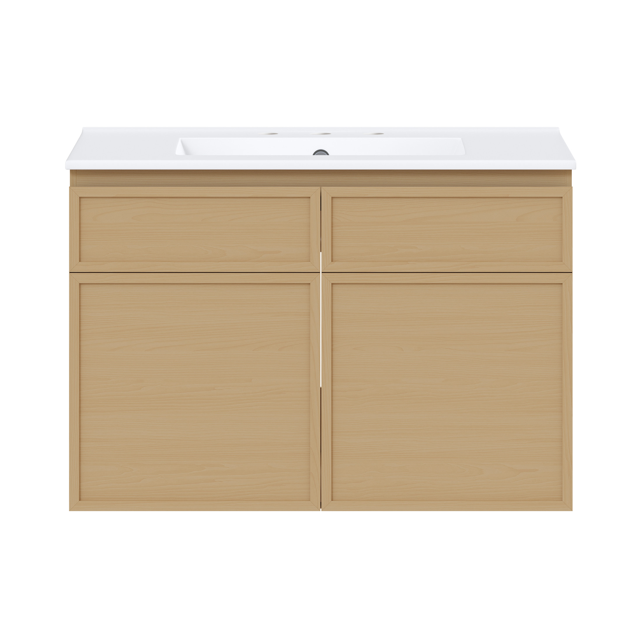 St. Tropez 30" Wall-Mounted Bathroom Vanity in Natural Oak with 3-Hole Widespread Sink Top