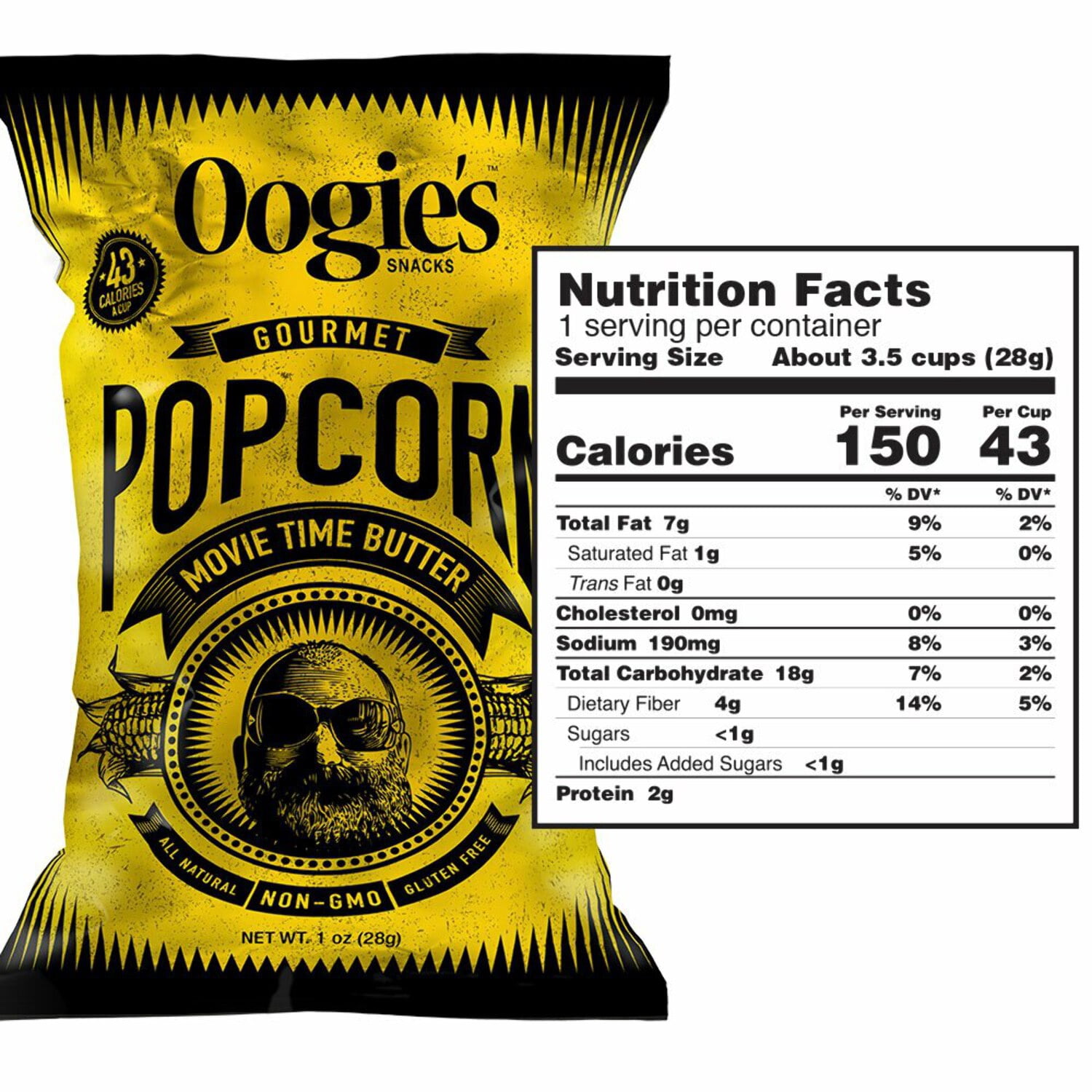 Oogie's Gourmet Snacks Movie Time Butter Popcorn, Snack Size Bags 20 Count (1oz)
