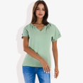 thumbnail image 6 of Women's Short Sleeve V-Neck Blouse with Double Layer Ruffle Sleeve Detail Casual and Chic for Everyday Wear- Small, Green, 6 of 7