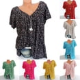thumbnail image 4 of Gvdentm Plus Size Blouse for Women Fashion Casual Solid Color Printing V-Neck Short Sleeve Ruched Tunic Tee Summer T-Shirt Tops on(Black,4XL), 4 of 7
