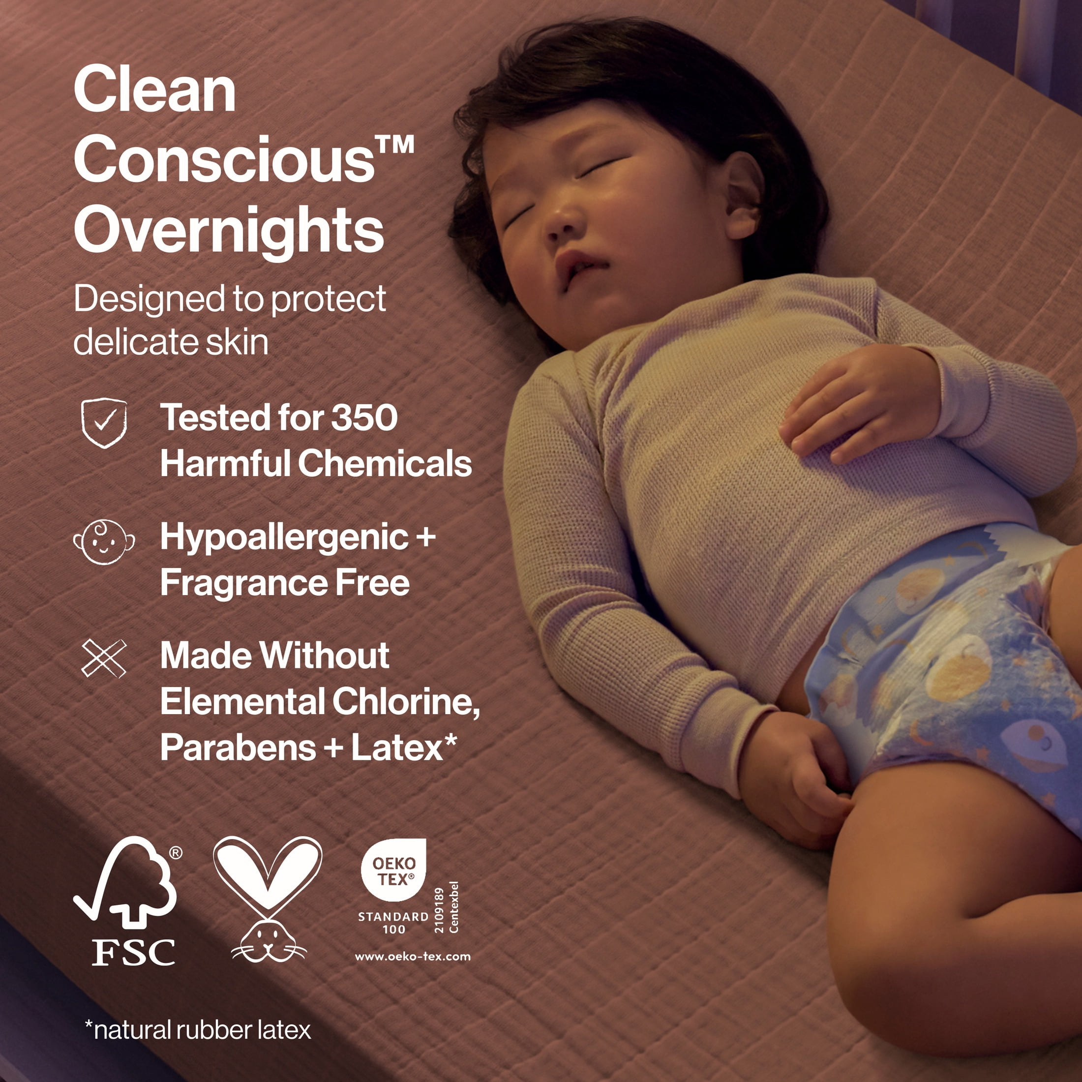 Clean Conscious™ Overnight Diapers, Up to 12 Hours of Protection, Hypoallergenic + Fragrance Free, Cozy Cloud + Star Signs, Size 5, 40 Count Club Box