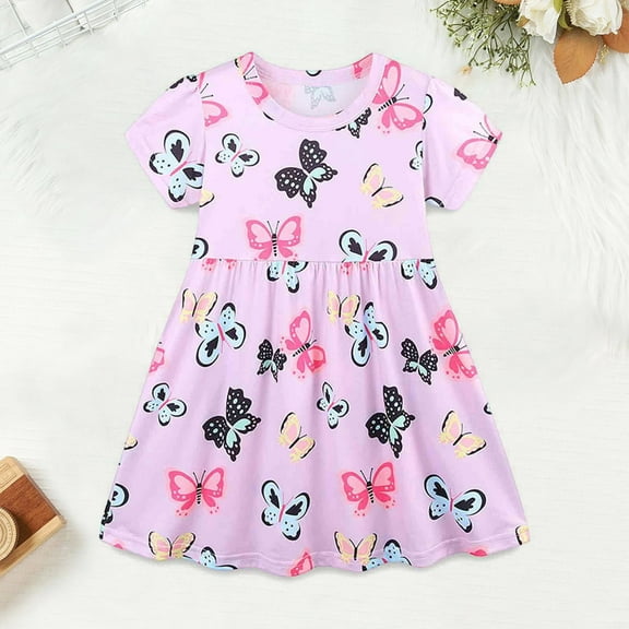 Girls Dresses 5t Printed Ruffle Sleeve a Line Short Dress High Waist Cute Tween Midi Casual Sundress for 2-7 Years