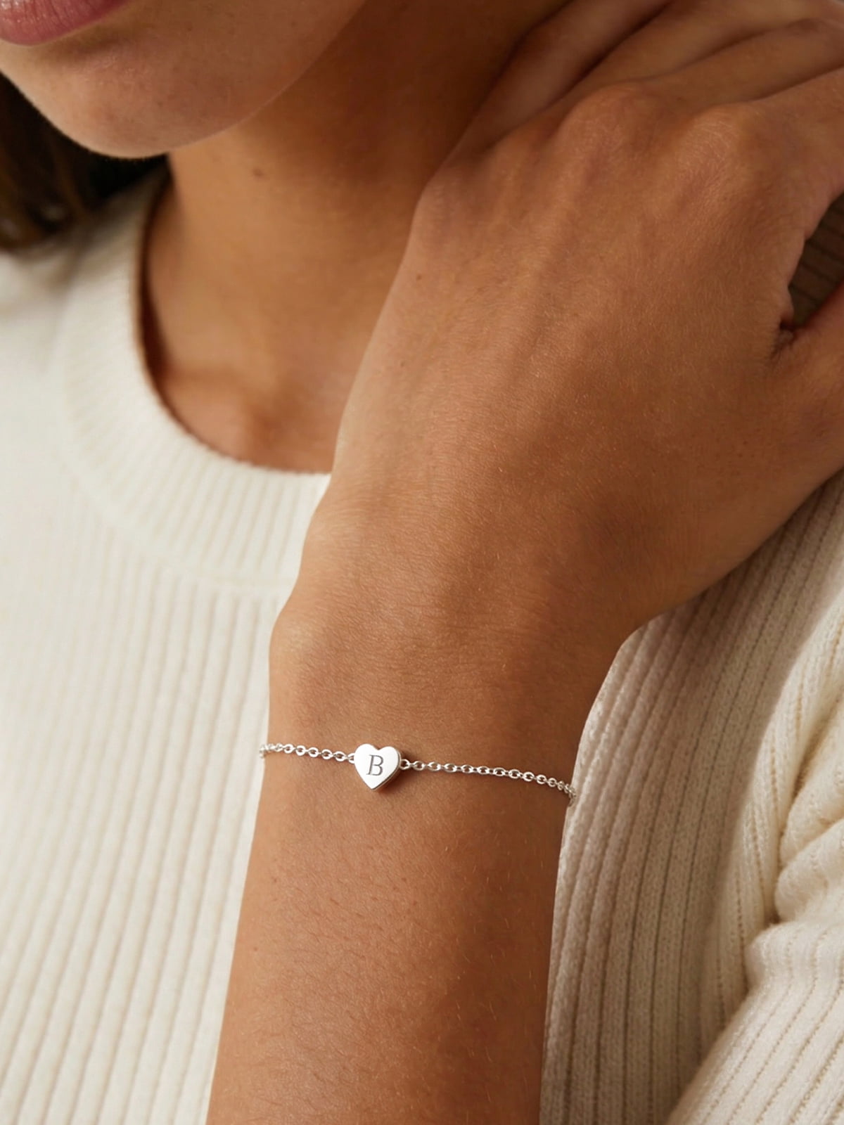 Silvora Letter B Charm Bracelet for Women 925 Sterling Silver Initial Heart Jewelry Birthday Christmas Gifts for Girlfriend Daughter Sister