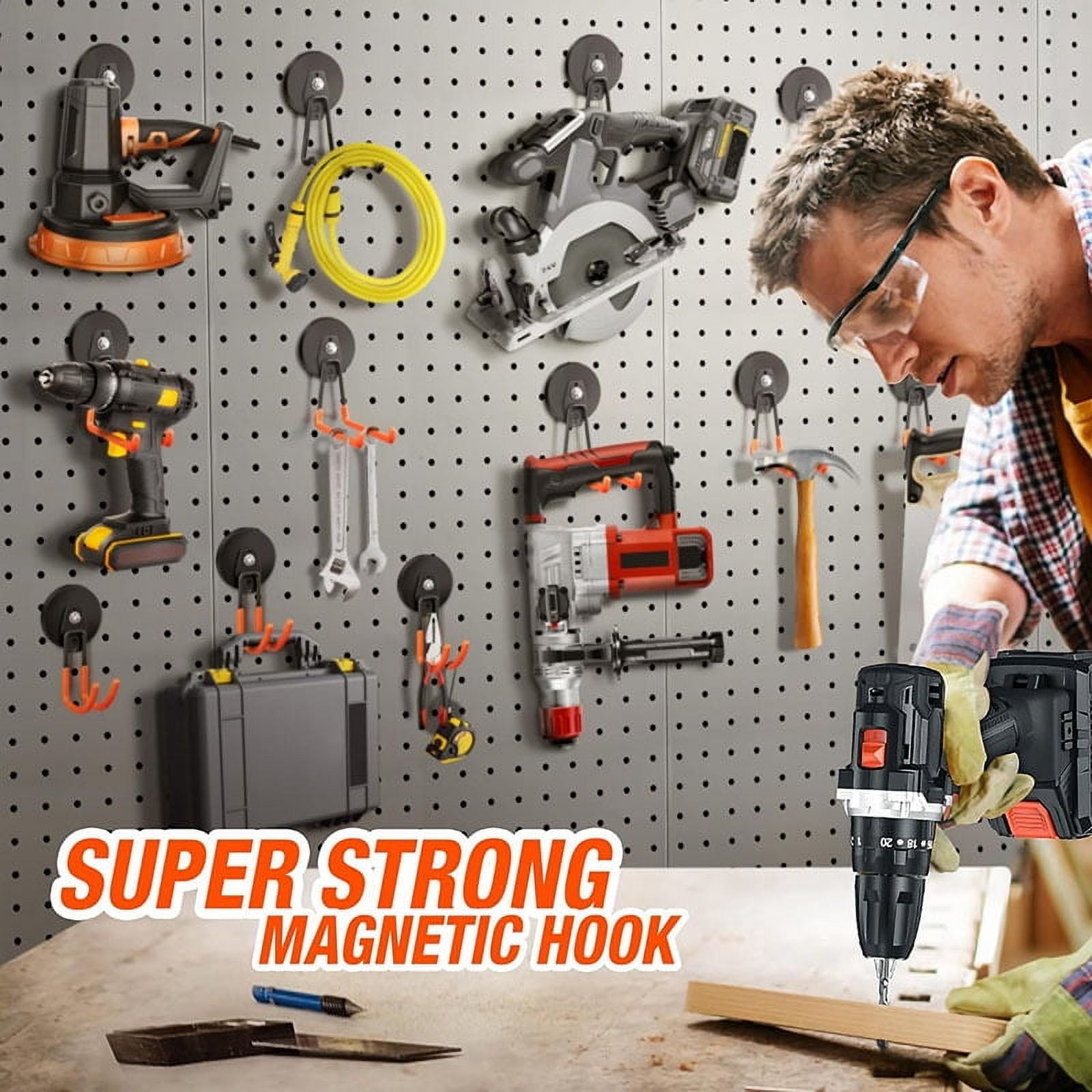 SSKDBFJG Strong Magnetic Hooks, 4 Pack Heavy Duty Large J Hooks with Magnet, Anti-Slip Coating Magnet Hooks for Garden Tools, Ropes,Drill,Magnetic Double Hooks for Metal Cabinet,Pegboard