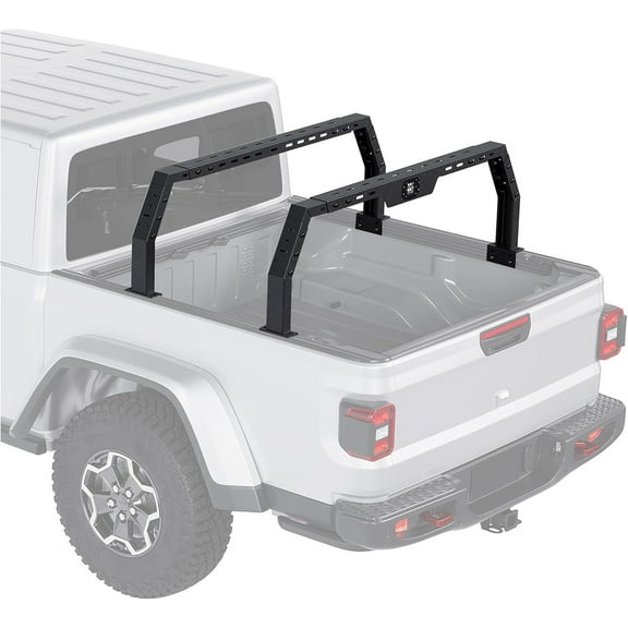 KOJEM Truck Bed Ladder Rack W/2 Cross Bars Cargo Carrier W/Led Light Compatible with 2004-2025 F150/Ranger, Silverado/Ram/Sierra 1500, Nissan Titan/Frontier, Tundra, Gladiator JT, Colorado & Canyon