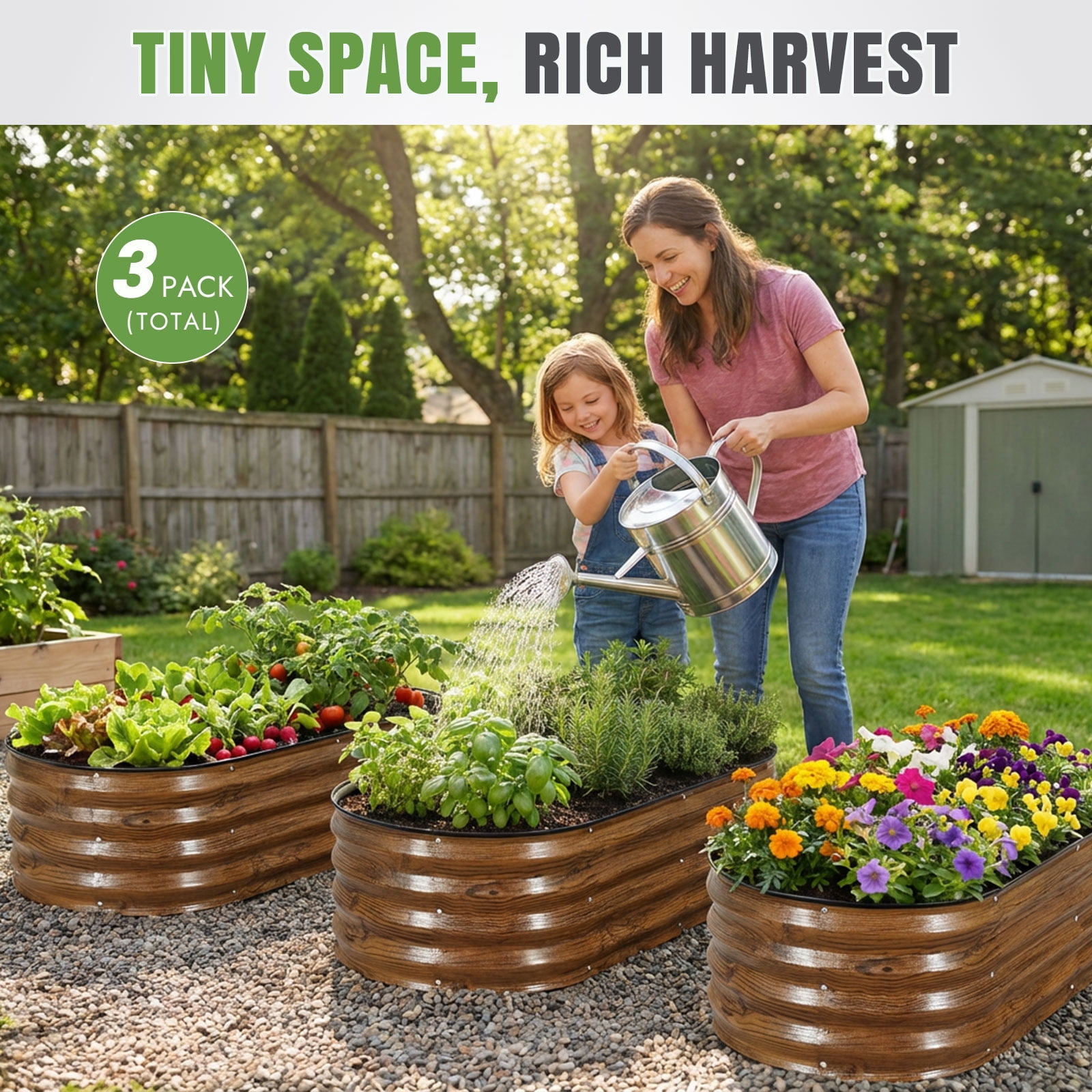 INNO STAGE Raised Garden Bed Kit Oval Galvanized Rust-Resistant Metal 3 Pack 4x2x1ft