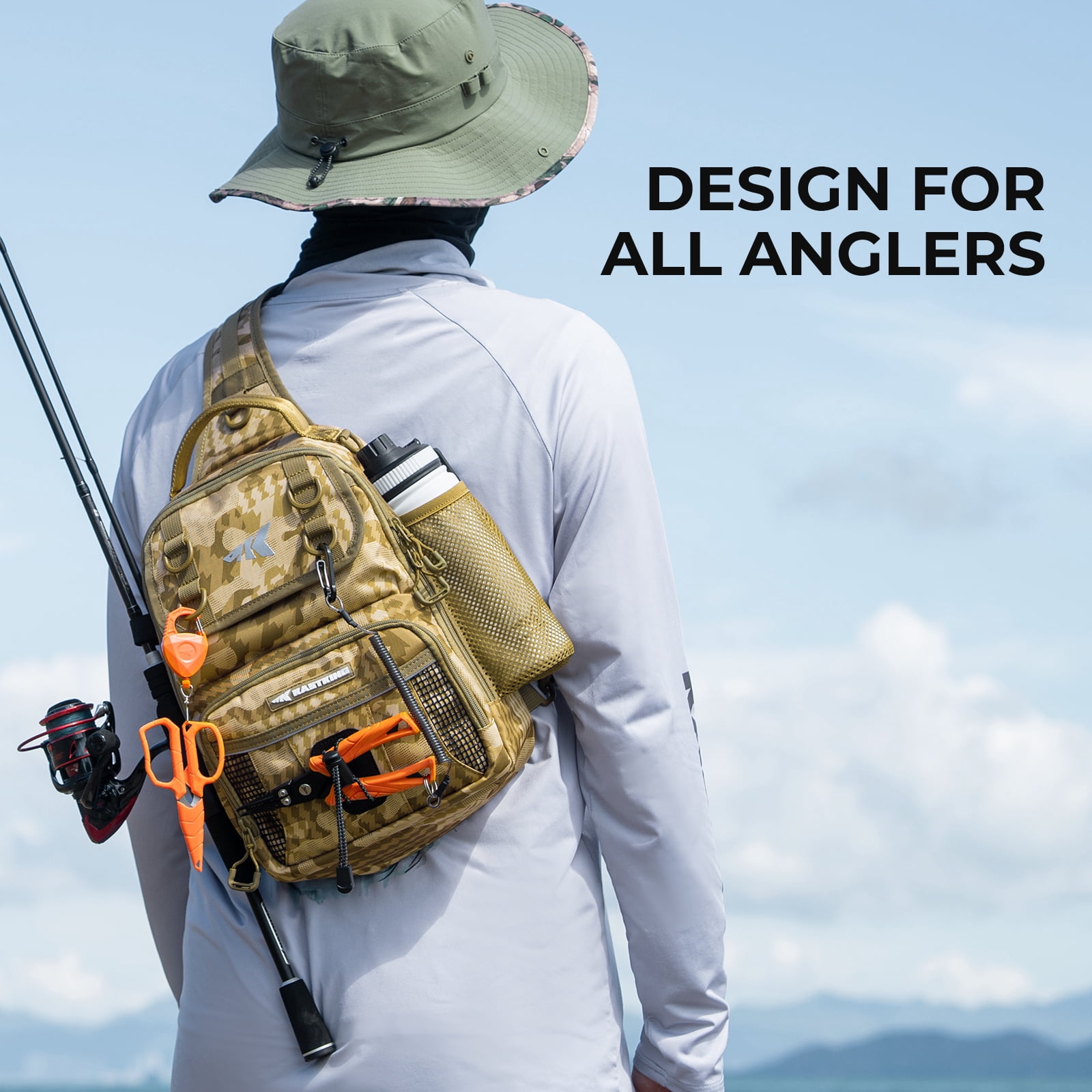 KastKing  Fishing Sling Bag, Fishing Backpack with Rod & Beverage Holder, Tackle Bag for Fishing Gear- BaitSpace