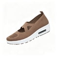 thumbnail image 3 of Domuza Women Knit Mary Jane Wedge Sneakers, Breathable Air Cushion Slip On Platform Shoes, Lightweight Comfortable Casual Walking Footwear Brown 7.5（EU-39）, 3 of 5