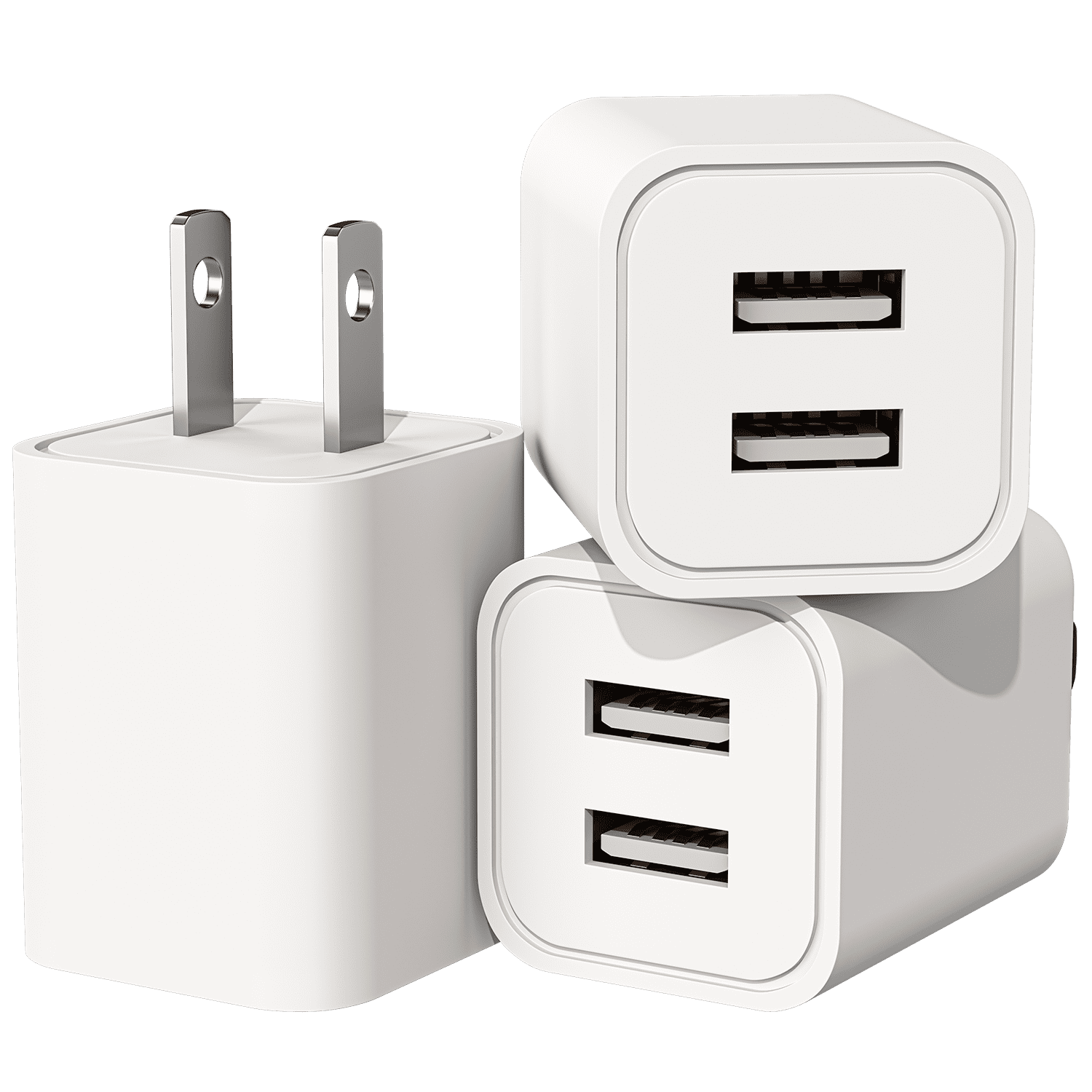 3 Pack Safety Assured Wall AC USB Power US Adapters Compatible with All Phones White Phone Cube Chargers 