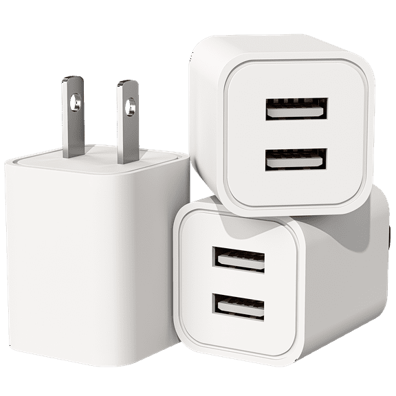 Charger, Certified Dual USB Ports Power Portable Adapter 2.4A / 12W Travel Wall Charger for iPhone 7 6S SE, iPad Air Mini, Samsung Galaxy Note, Tablets and Most USB Device (3-Pack White)