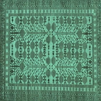 Ahgly Company Machine Washable Indoor Square Southwestern Turquoise Blue Country Area Rugs, 8' Square