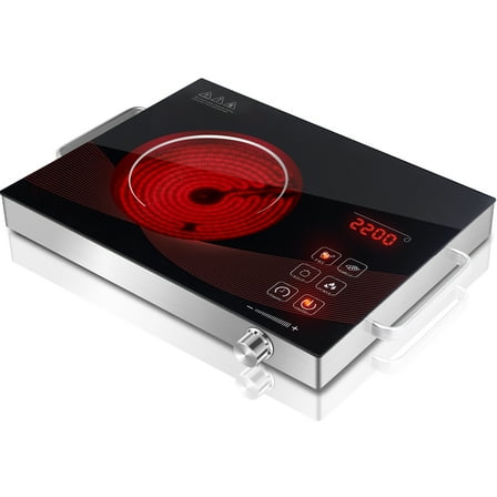 Infrared Single Burner Electric Stove, Portable Small Counter Top Hot Plate for Cooking, 2200W Ceramic Glass Infrared Burner with Touchscreen LCD Display