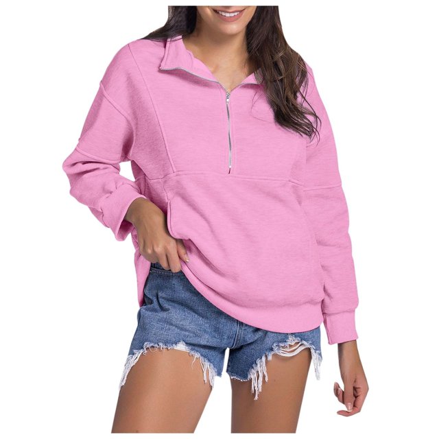 WEAIXIMIUNG Sweatshirts à Col Rond pour Femmes, Designs Mignons, Hoodie Décontracté Uni avec Poche et Col Montant, Coupe Ample