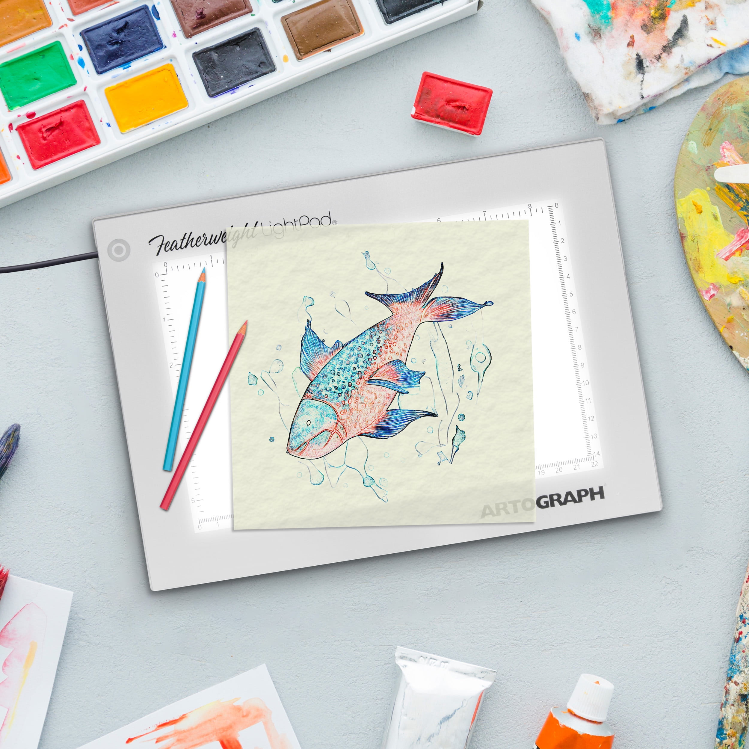 Featherweight 6" x 9" Lightpad Ultra-Thin, Dimmable and Lightweight for Drawing Tracing Illustrations, Animation