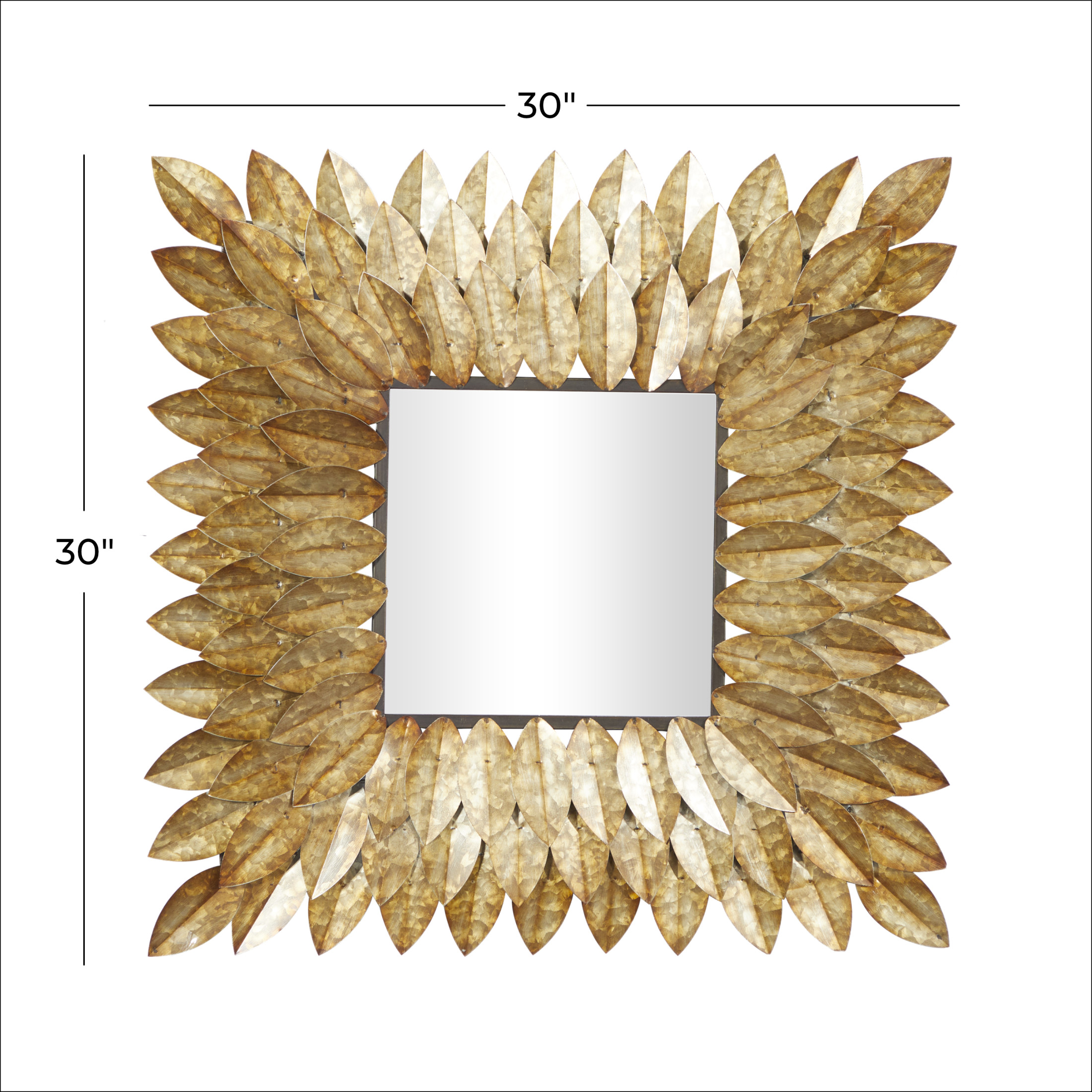 DecMode 30" x 30" Brown Radial Leaf Wall Mirror