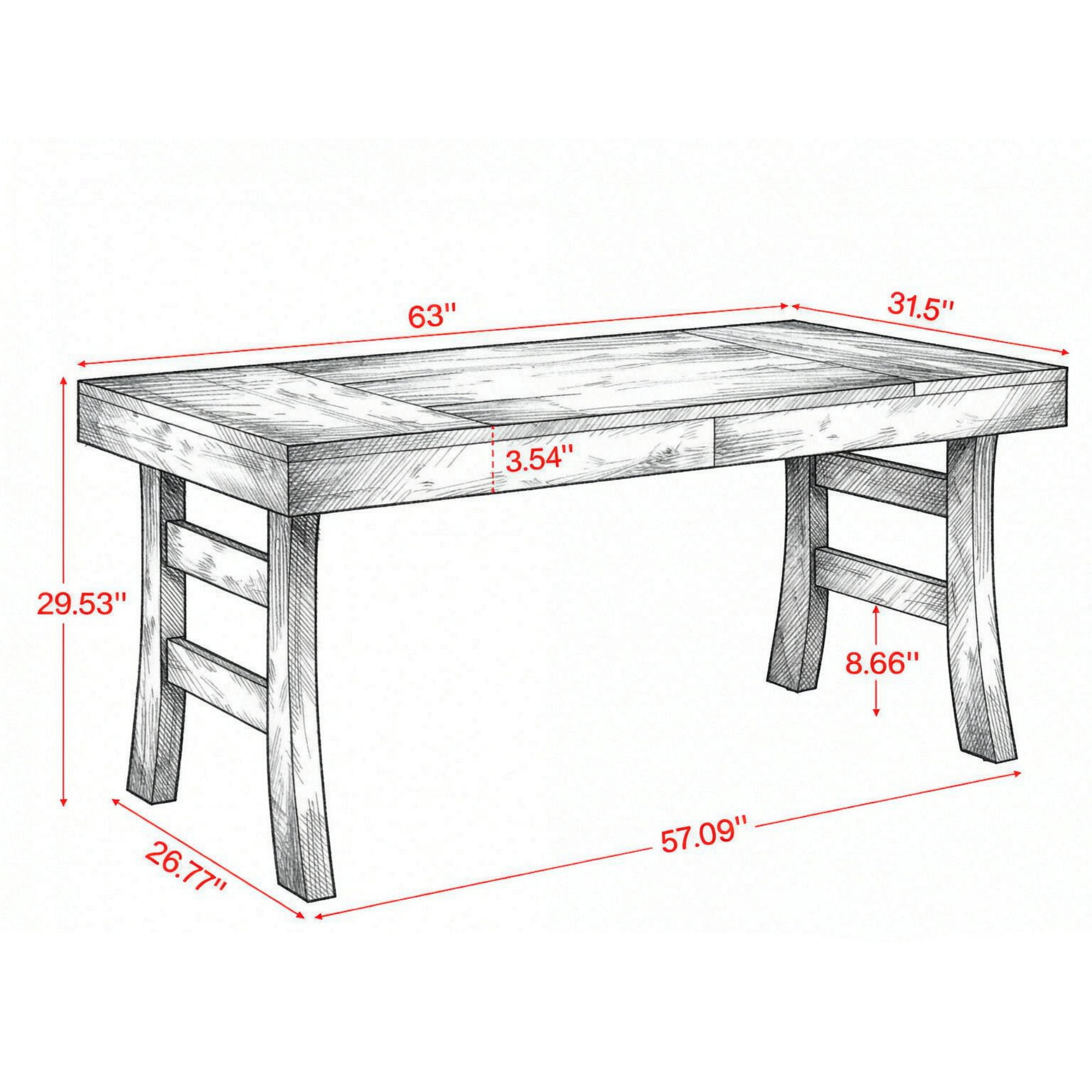 63 in Farmhouse Dining Table for 4 to 6 People, MDF Kitchen Dinner Table