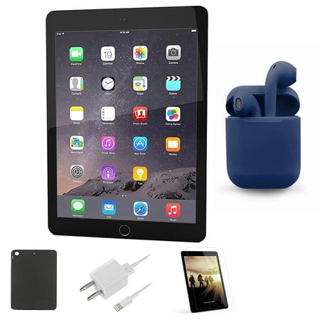 Restored Apple iPad Air 2 9.7-inch 128GB Wi-Fi Only Bundle: Case, Pre-Installed Tempered Glass, Rapid Charger, Bluetooth/Wireless Airbuds By Certified 2 Day Express (Refurbished)