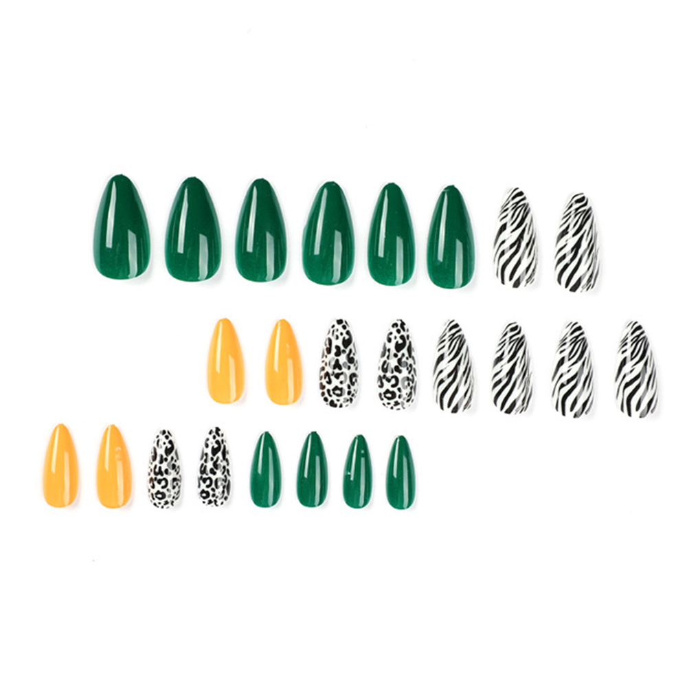 Black White Leopard Print Fake Nails ZebraStripe False Nails Yellow Green Color Matching Fake