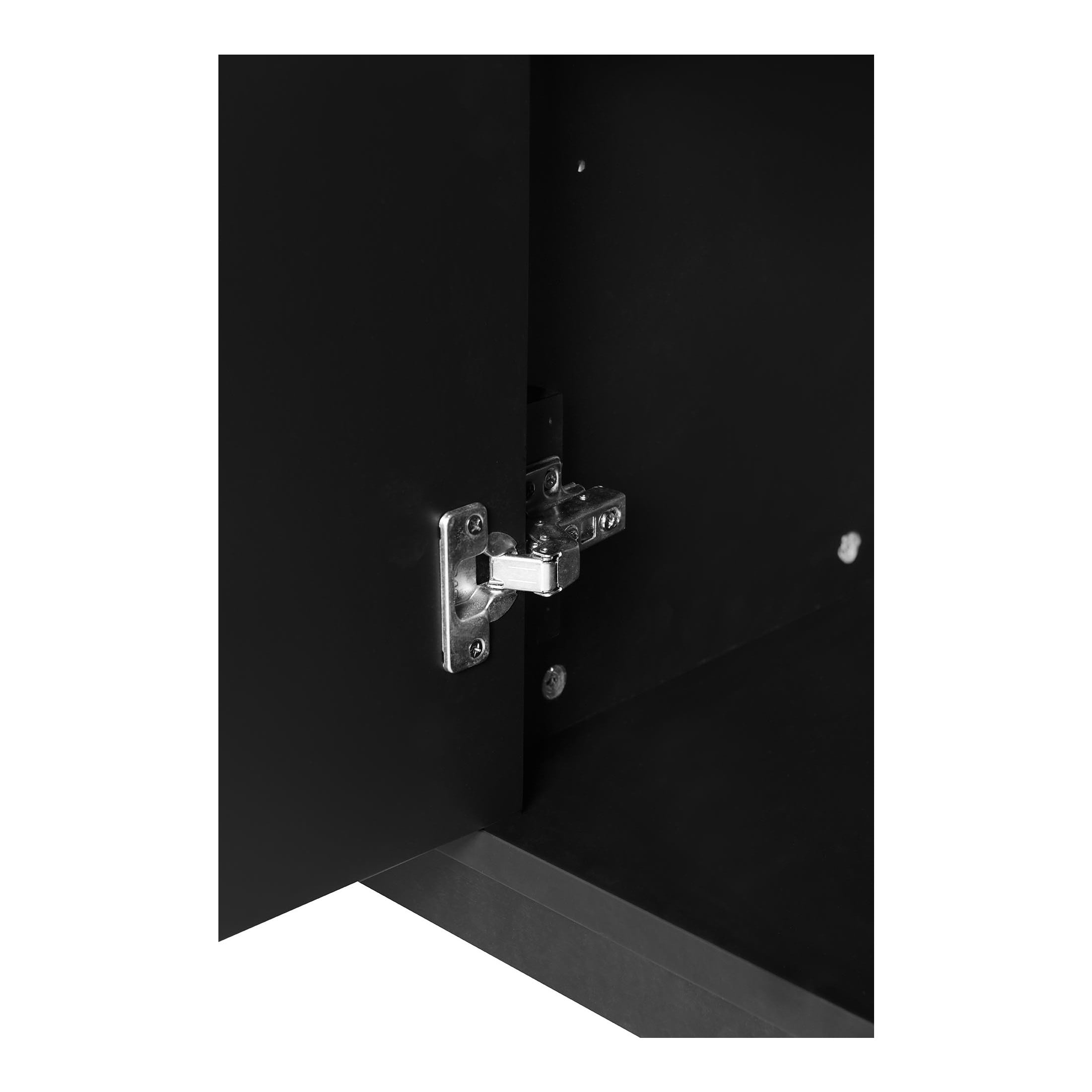 Noble House Ospera Modern 4-Door Storage Cabinet with Adjustable Shelves, Rubberwood, Black