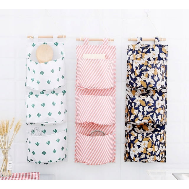 3 bolsillos de almacenamiento para puertas, organizador de almacenamiento multifuncional para colgar en la pared con 3 bolsillos, organizador de pared, estante de baño montado en la pared (blanco, rosa, oscuro) Rojo Verde