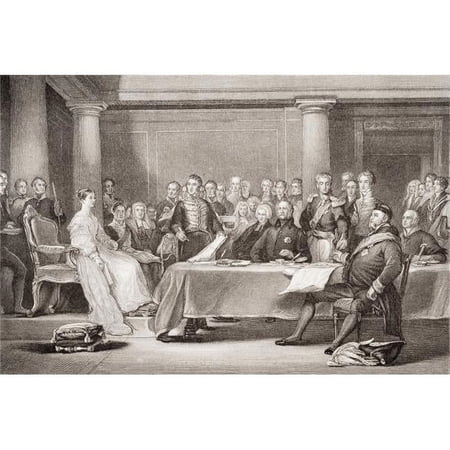 Victorias First Council. Kensington Palace 21 June 1837 Engraved by F Fraenkel Poster Print, Large - 36 x 24