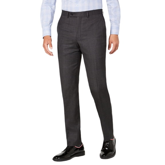 DKNY Men's Modern-Fit Stretch Windowpane Suit Pants, Charcoal, 36x34