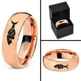 thumbnail image 4 of Tungsten Fish Shape Typography Band Ring 7mm Men Women Comfort Fit 18k Rose Gold Dome Polished, 4 of 4
