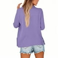 thumbnail image 5 of WTOBBY Women's V-Neck Button Down Casual Shirt, Solid Color Long Sleeve Split Hem Blouse Top, Cotton Linen Blend Lightweight Fabric for Daily Wear,Purple L, 5 of 6
