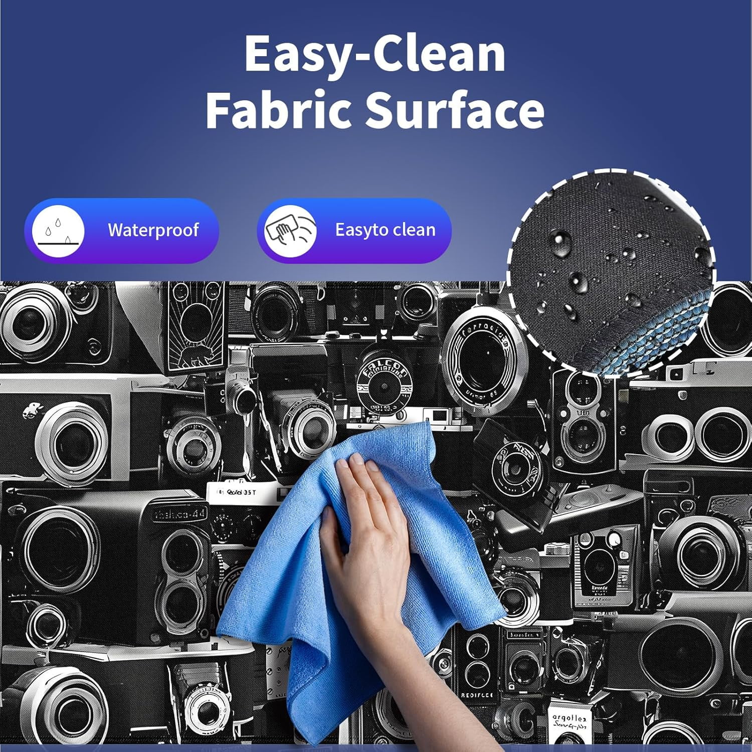Extra Large Gaming & Office Mouse Pad (31.5" x 11.8") – Retro Camera Collection Montage Design, Premium Anti-Slip XXL Desk Mat with Durable Stitched Edges