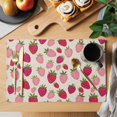 thumbnail image 2 of Red Pink Strawberry Placemats Set of 8 Beige Lovely Summer Spring Fruit Place Mats Indoor Wipeable Table Mats Washable Cloth Dining Table Placemats for Kitchen Holiday Party Home Decor 13x19 Inch, 2 of 9