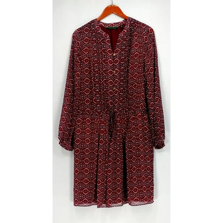 C. Wonder Dress Sz 10 Printed Chiffon Long Sleeve Currant Jam Red A279725