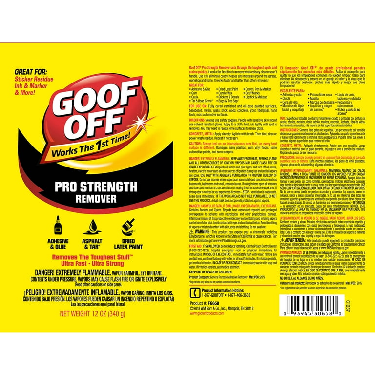 Goof off Professional Strength Remover – 12 fl. oz. - Latex Paint and Adhesive Remover Spray Goof off Professional Strength Remover – 12 fl. oz. - Latex Paint and Adhesive Remover Spray