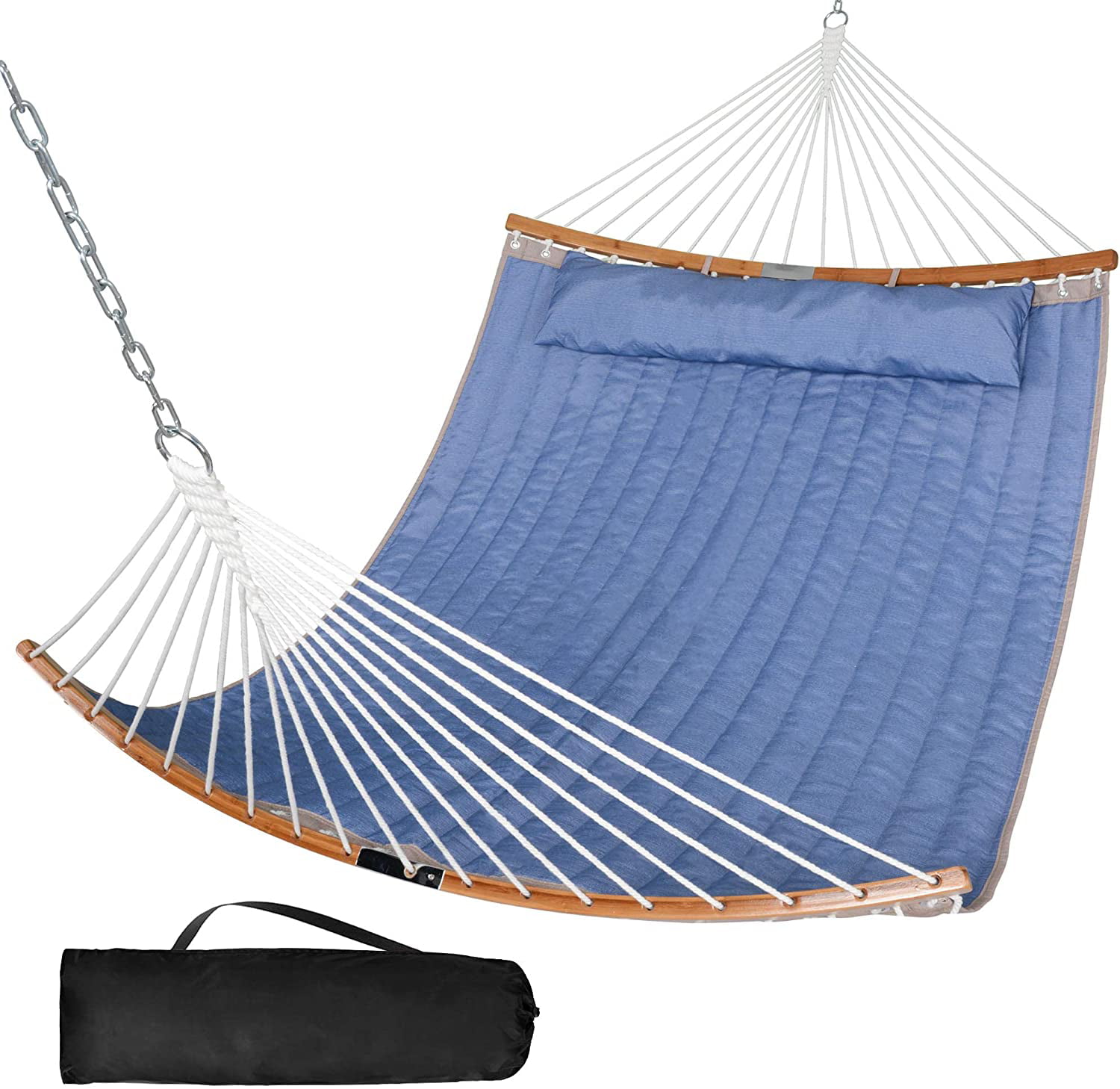 Patio Watcher 14 FT Quick Dry Hammock Folding Curved Bamboo Spreader Bar Portable Hammock for Camping Outdoor Patio Yard 