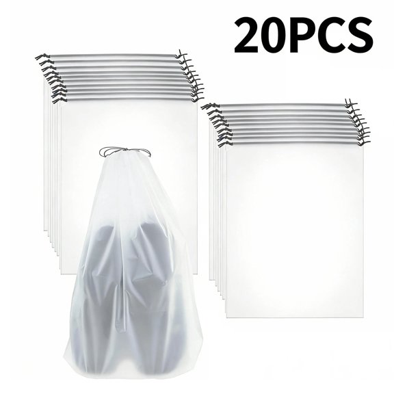 MIARONIN 20PCS Transparent Travel Shoe Bags, Large 15.7x11.8in Waterproof Drawstring Pouches, Clear Shoe Storage for Suitcase, Travel, Moving and Clothing Organizer for Men Women