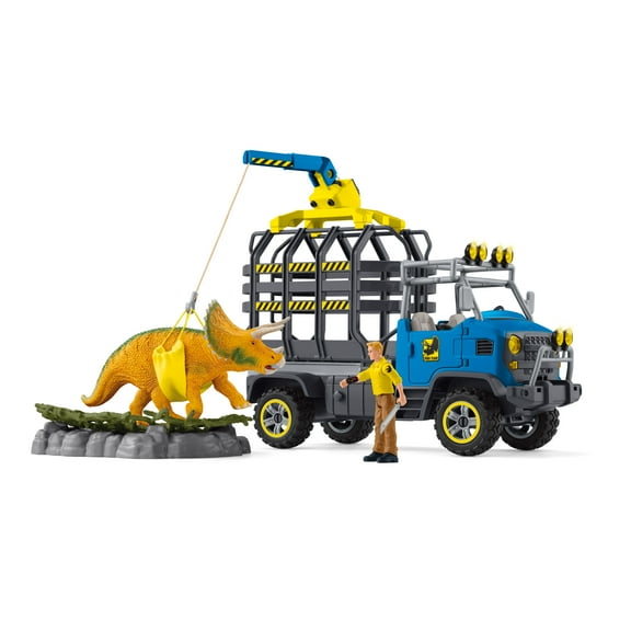 Schleich Dinosaurs - 43PC Dinosaur Transport Mission Play Set - With Triceratops Figure and Transport Truck - Dinosaur Toys for Kids Ages 4 