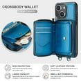 thumbnail image 6 of Crossbody Wallet Case for iPhone 15 Plus with Lanyard Strap Card Slot Holder RFID Blocking Kickstand,Magnetic Flip Folio Zipper Purse Case,Retro  PU Leather Cover Handbag,Blue, 6 of 9