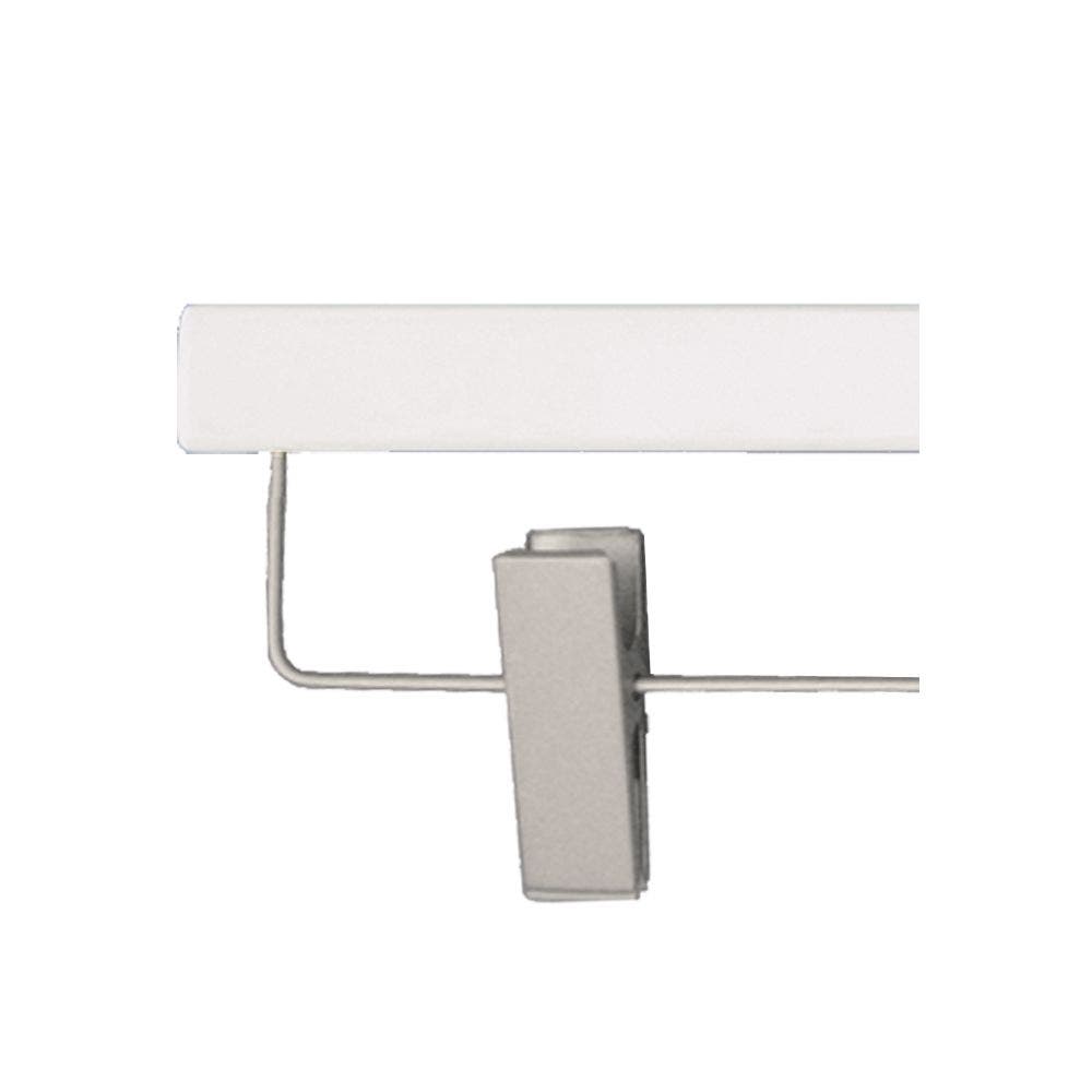 NAHANCO 12” Kids' Wooden Pant Skirt Hanger, Brushed Chrome Hook and Clips, Low Gloss White (Pack of 100)