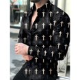 thumbnail image 1 of Camisa de vestir de noche de lujo con texto de periódico y arte a la moda con solapa y botones para fiesta, camisa informal con estampado de manga larga, suéter para hombre, 1 of 6