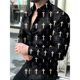 thumbnail image 1 of Camisa de vestir de noche de lujo con texto de periódico y arte a la moda con solapa y botones para fiesta, camisa informal con estampado de manga larga, suéter para hombre, 1 of 6