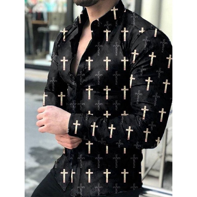 Camisa de vestir de noche de lujo con texto de periódico y arte a la moda con solapa y botones para fiesta, camisa informal con estampado de manga larga, suéter para hombre
