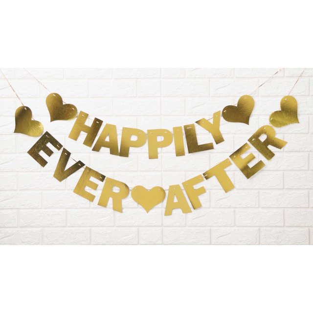 Inkdotpot Bunting Banner Happily Ever After Metallic Gold Wedding Banner Engagement Sign Photo Prop Wall Decor Bunting