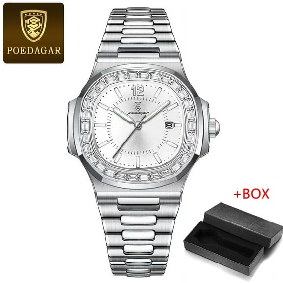 POEDAGAR Luxury Man Quartz Watch Square Watch For Men Waterproof Luminous Date Stainless Steel Men's Watches Sports Clock