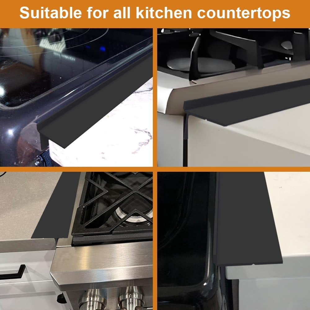 Foldable Stove Gap Filler Kitchen Counter Range Guards 25inch,Silicone Stove Gap Covers Electric Stoves Gap Filler Oven Side Sealing Strip Between Countertop and Stovetop Pack 2 (Black)
