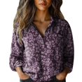 thumbnail image 2 of Xunmmm Womens Cotton Button Down Shirts Loose Fit Workwear Long Sleeve Collared Blouse Casual Tops Spring Outfits S-5XL Purple, 2 of 3