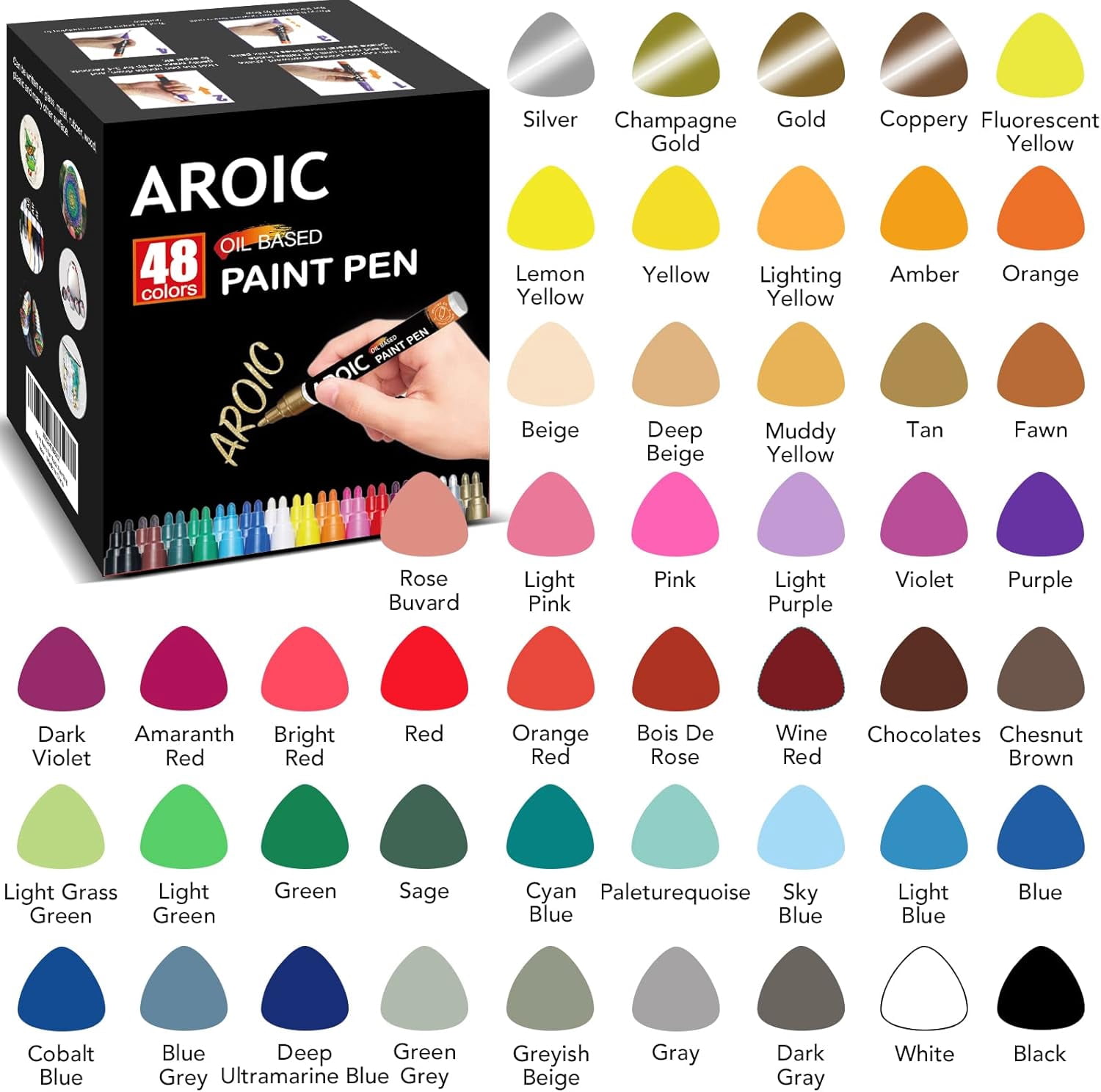 48 Pack Oil-Based Paint Markers Medium Tip - Low Odor Rock Painting Pens for Wood, Metal, Plastic, Glass, Canvas, Ceramic Surfaces | 2025 Artist Professional Kit
