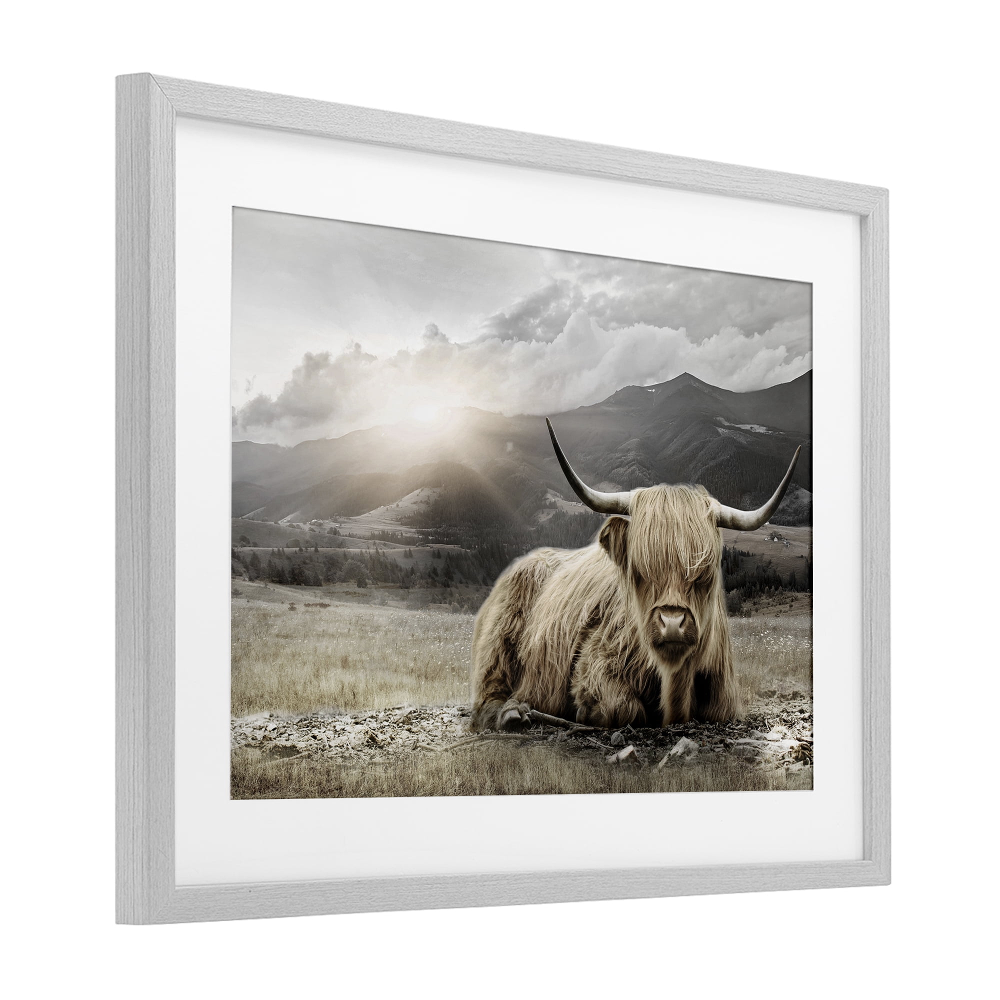 Stupell Industries Cattle Resting in Morning Sun Gray Framed Print Under Glass, design by CAD Designs